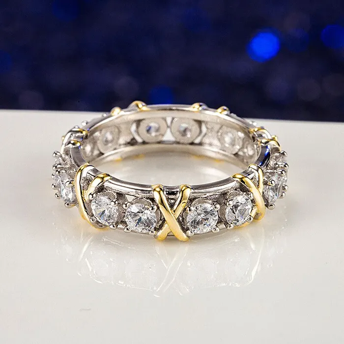Rings XShape Round Cut Sterling Silver Wedding Band shineofdiamond