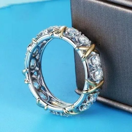 Rings XShape Round Cut Sterling Silver Wedding Band shineofdiamond Rings XShape Round Cut Sterling Silver Wedding Band shineofdiamond