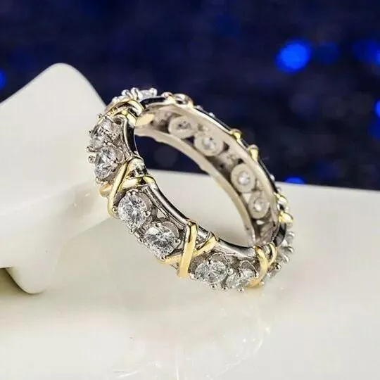 Rings XShape Round Cut Sterling Silver Wedding Band shineofdiamond Rings XShape Round Cut Sterling Silver Wedding Band shineofdiamond