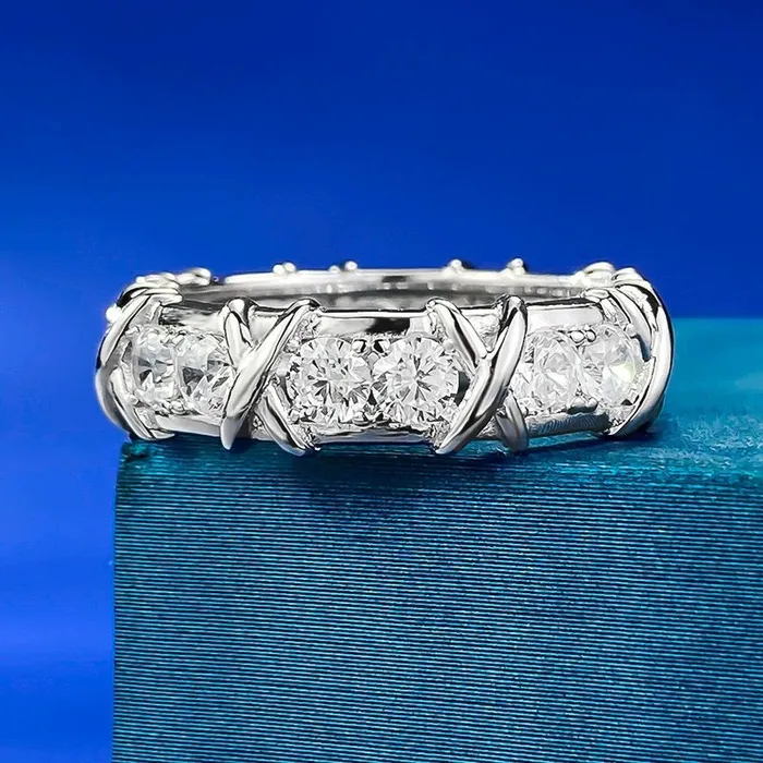 Rings XShape Round Cut Sterling Silver Wedding Band shineofdiamond Rings XShape Round Cut Sterling Silver Wedding Band shineofdiamond