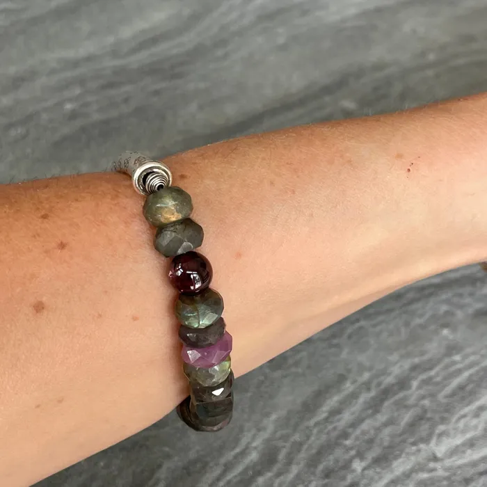 Riverstone Bracelets Labradorite and stamped Silver tube bracelet Riverstone Bracelets Labradorite and stamped Silver tube bracelet