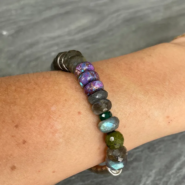 Riverstone Bracelets Labradorite and stamped Silver tube bracelet Riverstone Bracelets Labradorite and stamped Silver tube bracelet