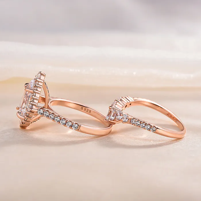 Sale Rose Golden Tone Pear Cut 40 CT Sterling Silver Bridal Set shineofdiamond Rings