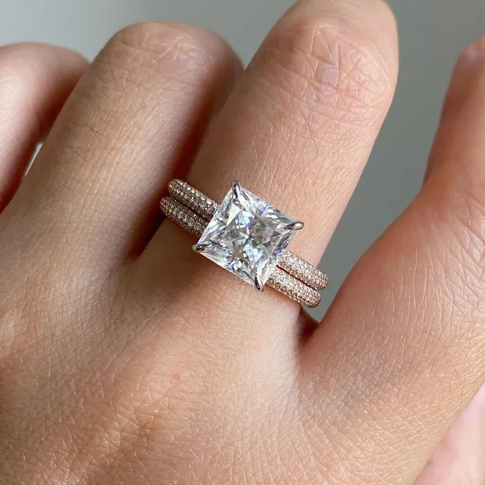 shineofdiamond Rings 2Pcs Princess Cut Pave Bridal Ring Set in Sterling Silver shineofdiamond Rings 2Pcs Princess Cut Pave Bridal Ring Set in Sterling Silver
