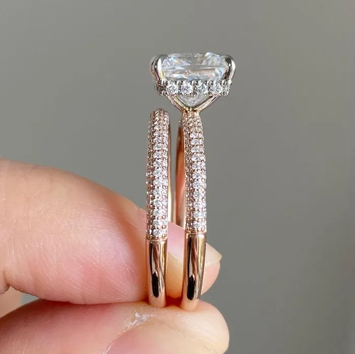 shineofdiamond Rings 2Pcs Princess Cut Pave Bridal Ring Set in Sterling Silver