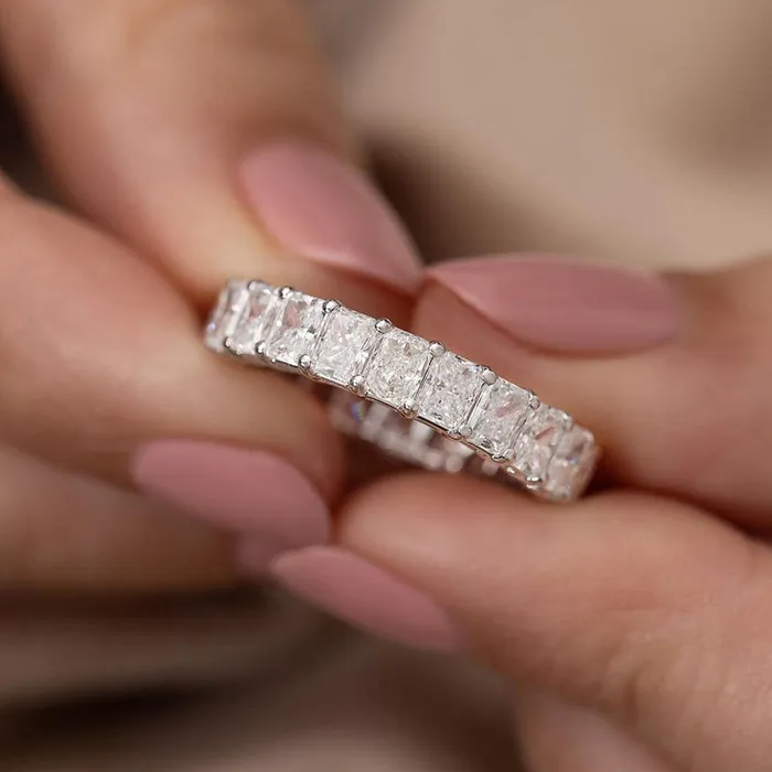 Shineofdiamond Rings Elegant Radiant Cut Sterling Silver Wedding Band