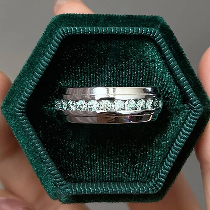 shineofdiamond Rings Fancy Green Moissanite Sterling Silver Wedding Band