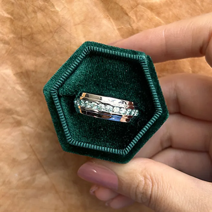 shineofdiamond Rings Fancy Green Moissanite Sterling Silver Wedding Band