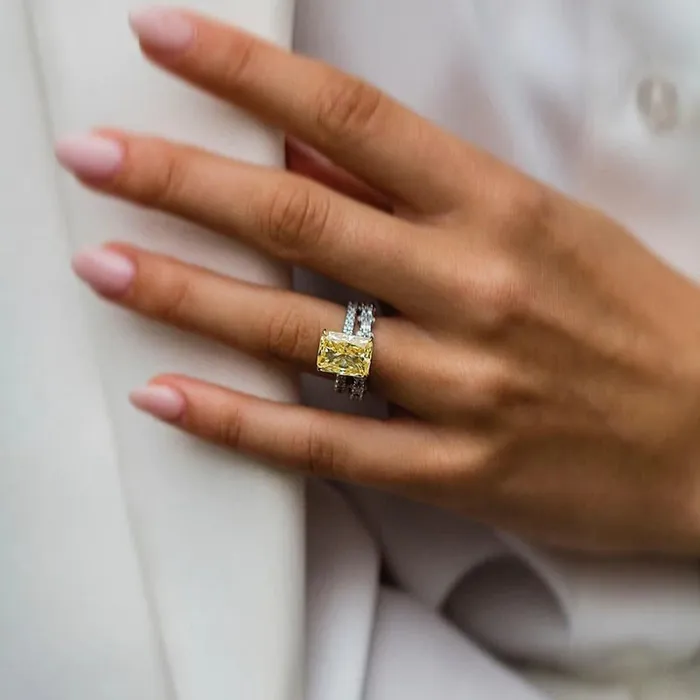 Shineofdiamond Rings Yellow Radiant Cut Bridal Sets In Sterling Silver