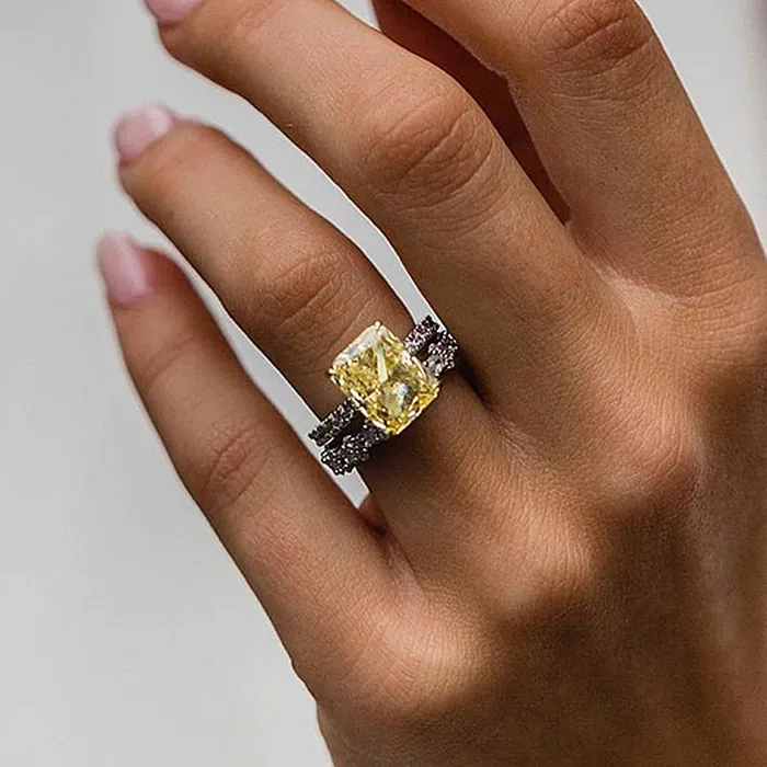 Shineofdiamond Rings Yellow Radiant Cut Bridal Sets In Sterling Silver
