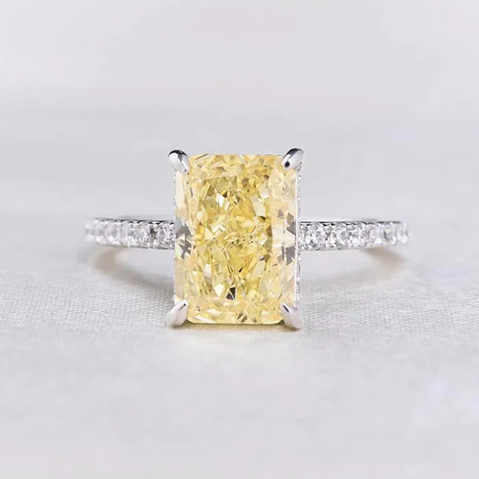 Shineofdiamond Rings Yellow Radiant Cut Bridal Sets In Sterling Silver