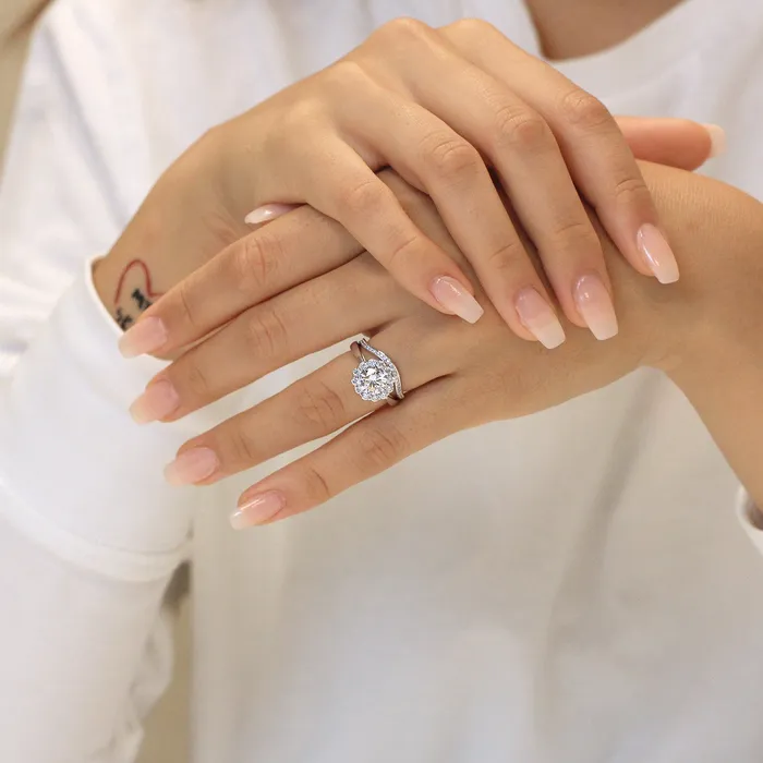 Shineofdiamond Round Cut Halo Floral Bridal Set Ring in Sterling Silver Rings Shineofdiamond Round Cut Halo Floral Bridal Set Ring in Sterling Silver Rings