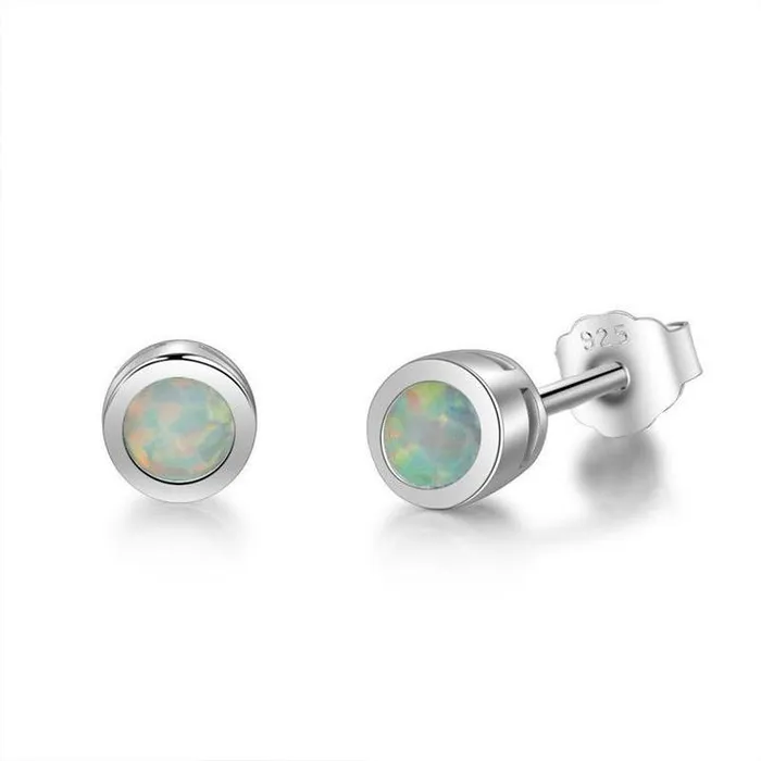 Shineofidamond Classic Bezel Opal Sterling Silver Stud Earrings Earrings