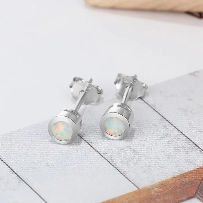 Shineofidamond Classic Bezel Opal Sterling Silver Stud Earrings Earrings Shineofidamond Classic Bezel Opal Sterling Silver Stud Earrings Earrings