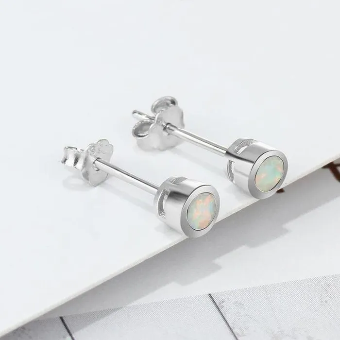 Shineofidamond Classic Bezel Opal Sterling Silver Stud Earrings Earrings Shineofidamond Classic Bezel Opal Sterling Silver Stud Earrings Earrings