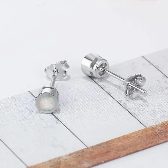 Shineofidamond Classic Bezel Opal Sterling Silver Stud Earrings Earrings Shineofidamond Classic Bezel Opal Sterling Silver Stud Earrings Earrings