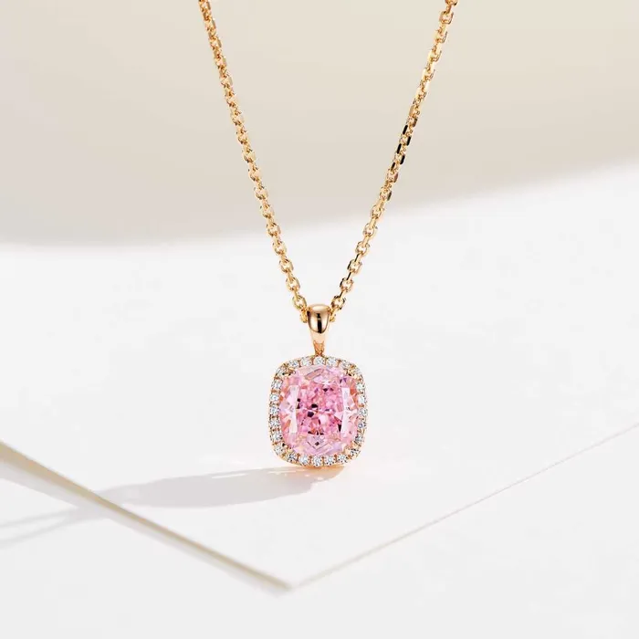 Shineofidamond Necklaces 2CT Cushion Cut Halo Pink White Adjustable Necklace Shineofidamond Necklaces 2CT Cushion Cut Halo Pink White Adjustable Necklace