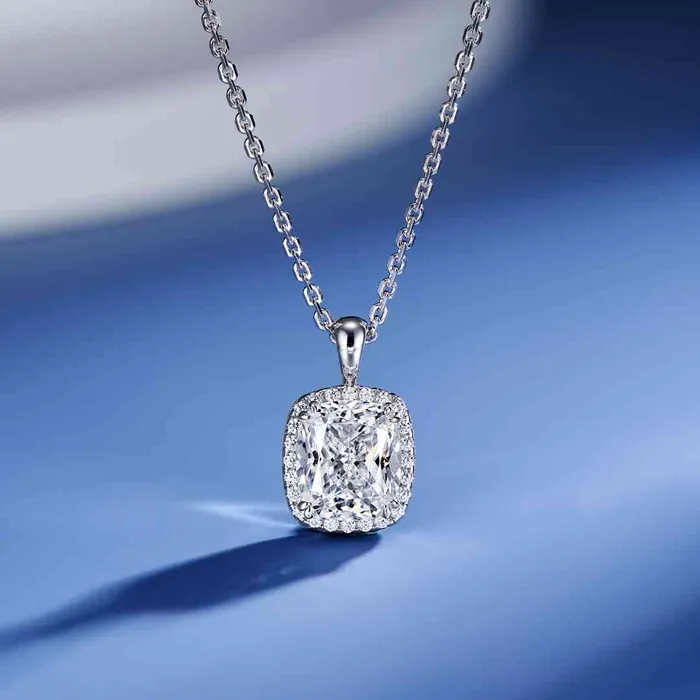 Shineofidamond Necklaces 2CT Cushion Cut Halo Pink White Adjustable Necklace