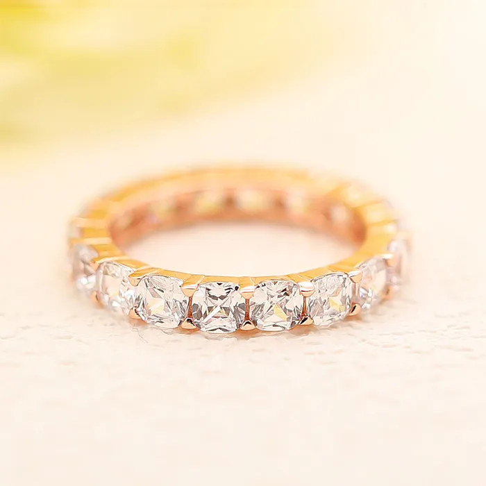 Shineofidamond Rings Classic Eternity Sterling Silver Wedding Band In Rose Golden Tone Shineofidamond Rings Classic Eternity Sterling Silver Wedding Band In Rose Golden Tone