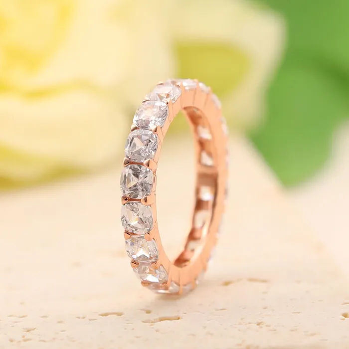 Shineofidamond Rings Classic Eternity Sterling Silver Wedding Band In Rose Golden Tone Shineofidamond Rings Classic Eternity Sterling Silver Wedding Band In Rose Golden Tone