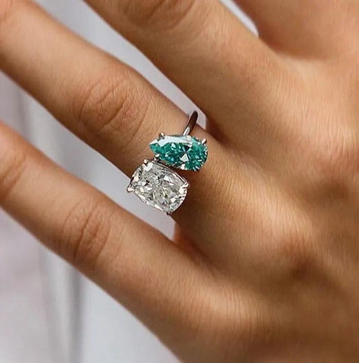 Shineofidamond Rings Two Stone Pear Cut Cushion Cut Engagement Ring in Sterling Silver Shineofidamond Rings Two Stone Pear Cut Cushion Cut Engagement Ring in Sterling Silver