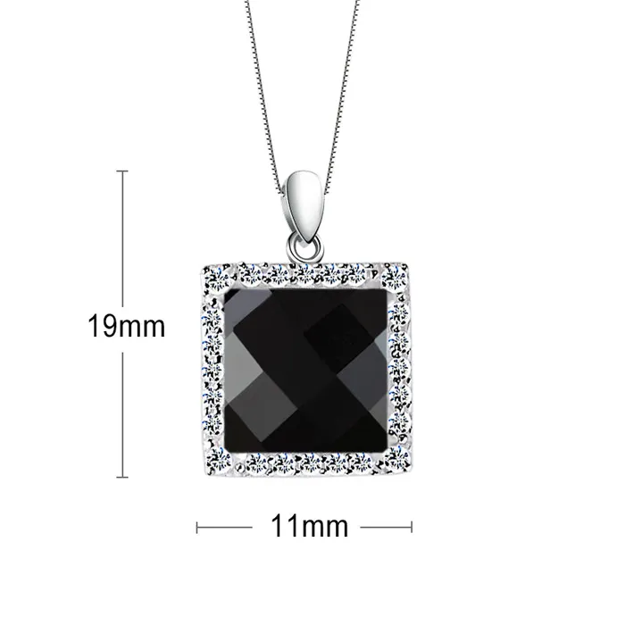 Square Black Agate White Zircon Silver Necklace Set Mystic Flavia Necklaces