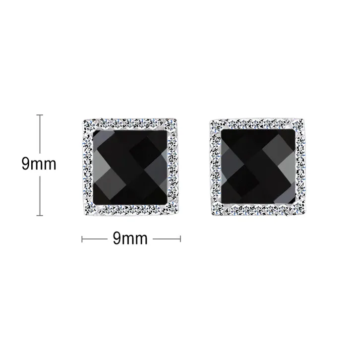 Square Black Agate White Zircon Silver Necklace Set Mystic Flavia Necklaces