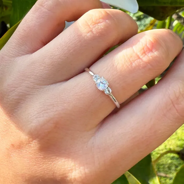 Sterling Moonstone and Sapphire Ring Lacee Alexandra Rings