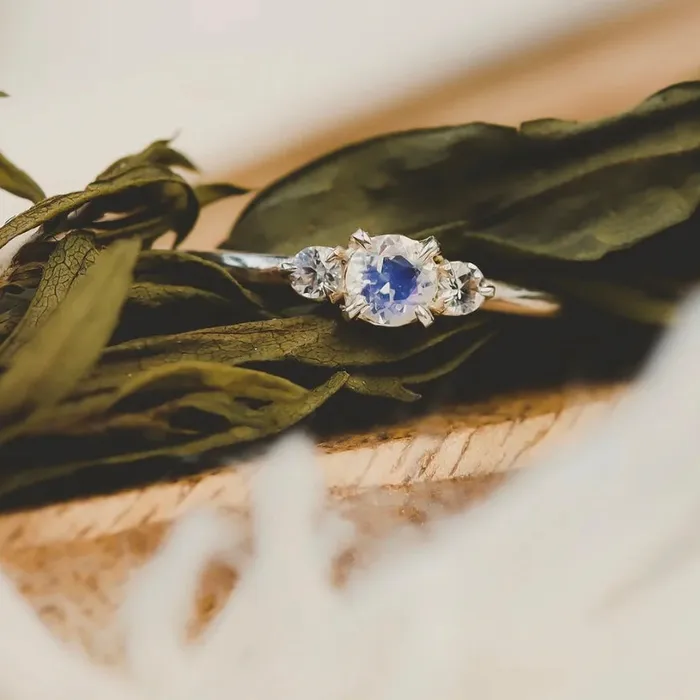 Sterling Moonstone and Sapphire Ring Lacee Alexandra Rings