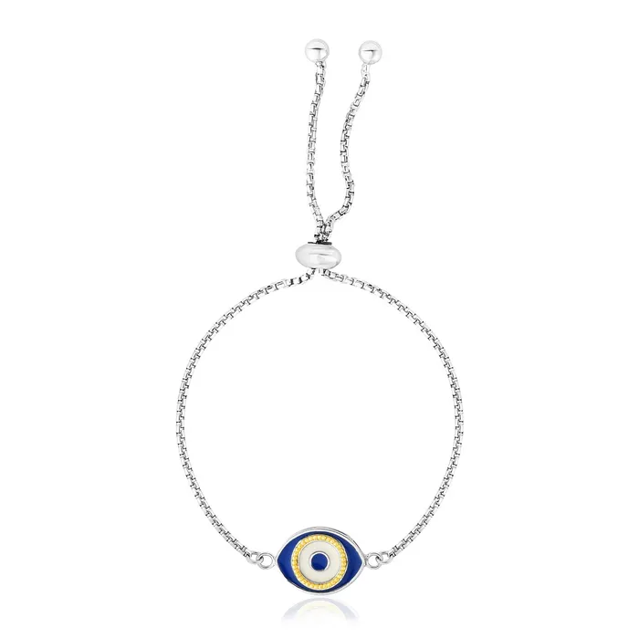 Sterling Silver Adjustable Two Toned Enameled Evil Eye Friendship Bracelet MayaMila Bracelets Sterling Silver Adjustable Two Toned Enameled Evil Eye Friendship Bracelet MayaMila Bracelets
