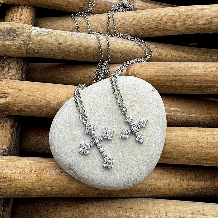 Sterling Silver CZ Cross Necklace HeidiJHale Designs Necklaces