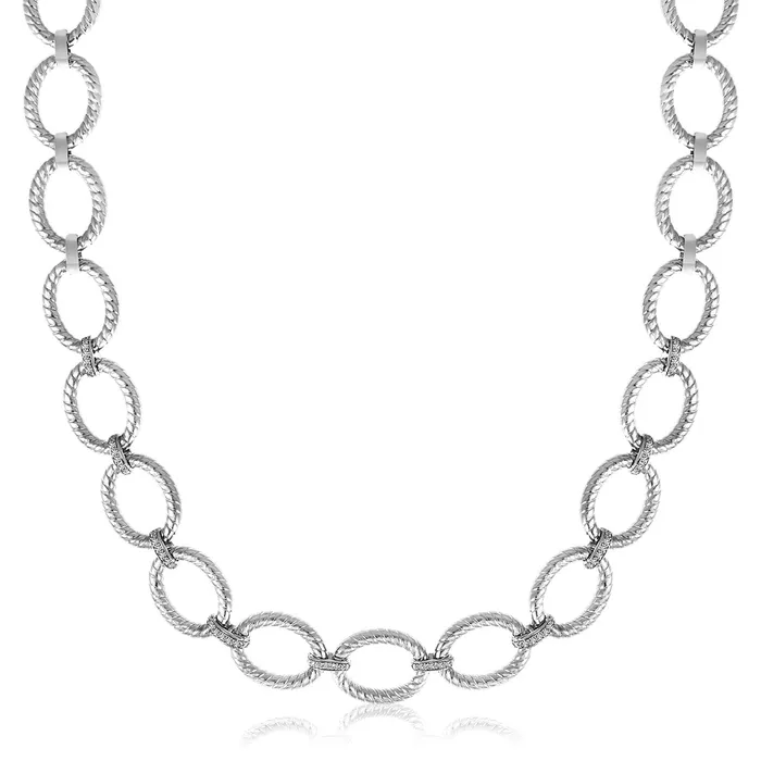 Sterling Silver Rhodium Plated Diamond Accented Rope Oval Necklace 26cttw MayaMila Necklaces Sterling Silver Rhodium Plated Diamond Accented Rope Oval Necklace 26cttw MayaMila Necklaces