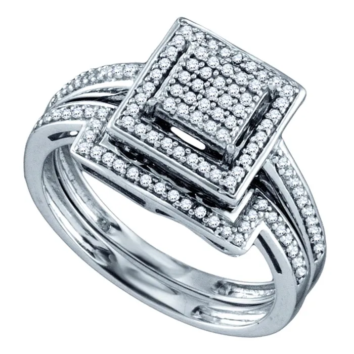 Sterling Silver Womens Diamond Square Cluster Bridal Wedding Engagement Ring Band Set 13 Cttw mayamila Rings Sterling Silver Womens Diamond Square Cluster Bridal Wedding Engagement Ring Band Set 13 Cttw mayamila Rings
