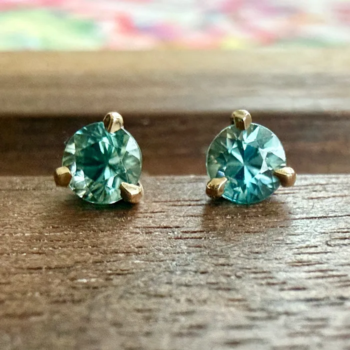 Teal Blue Zircon Studs Petite Baleine Rings