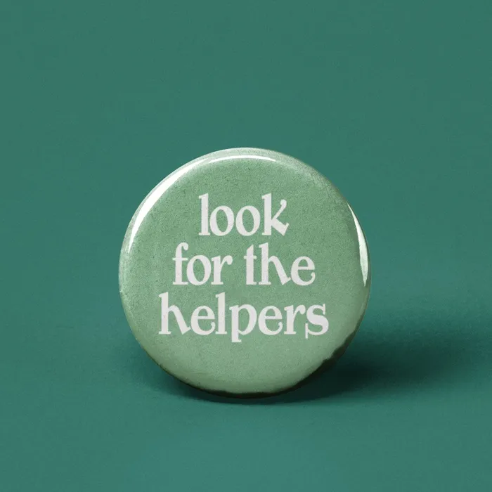 The Pin Pal Club Look for the Helpers Pinback Button Necklaces