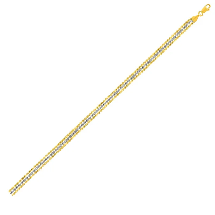 Triple Strand Rope Chain Bracelet in 10k Two Tone Gold MayaMila Bracelets Triple Strand Rope Chain Bracelet in 10k Two Tone Gold MayaMila Bracelets