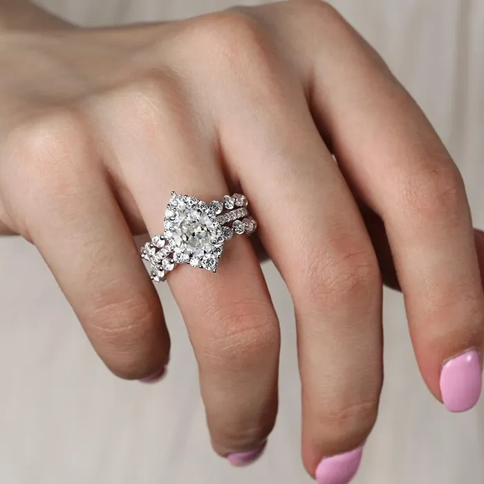 Unique Design Oval Cut 3Piece Sterling Silver Bridal Set shineofdiamond Rings Unique Design Oval Cut 3Piece Sterling Silver Bridal Set shineofdiamond Rings