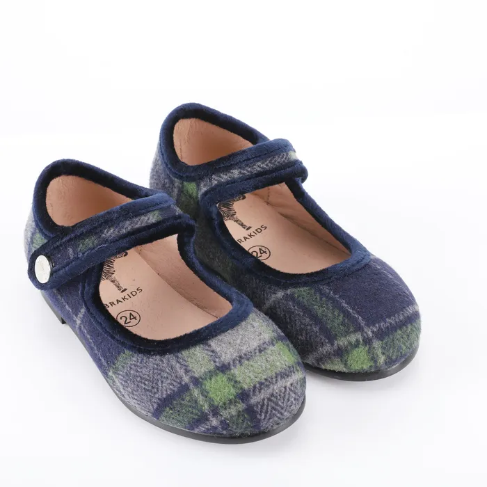 Zeebra Kids Wool Plaid Mary Janes Navy Zeebra Kids Earrings