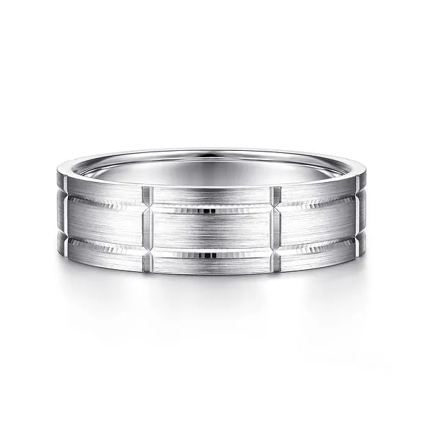 14K White Gold 6mm Checkerboard Pattern Mens Wedding Band in Satin Finish GABRIEL CO Rings 14K White Gold 6mm Checkerboard Pattern Mens Wedding Band in Satin Finish GABRIEL CO Rings