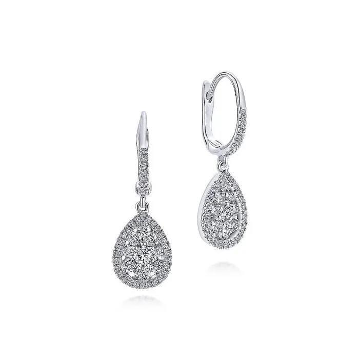 14K White Gold Cluster Diamond Teardrop Earrings GABRIEL CO Earrings