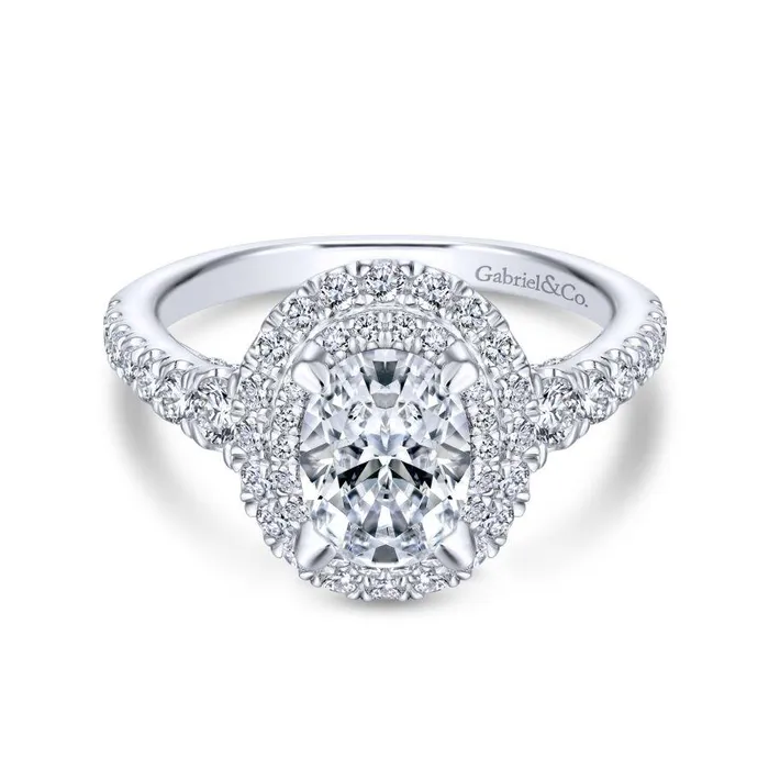 14K White Gold Double Oval Halo Diamond Engagement Ring GABRIEL CO Rings