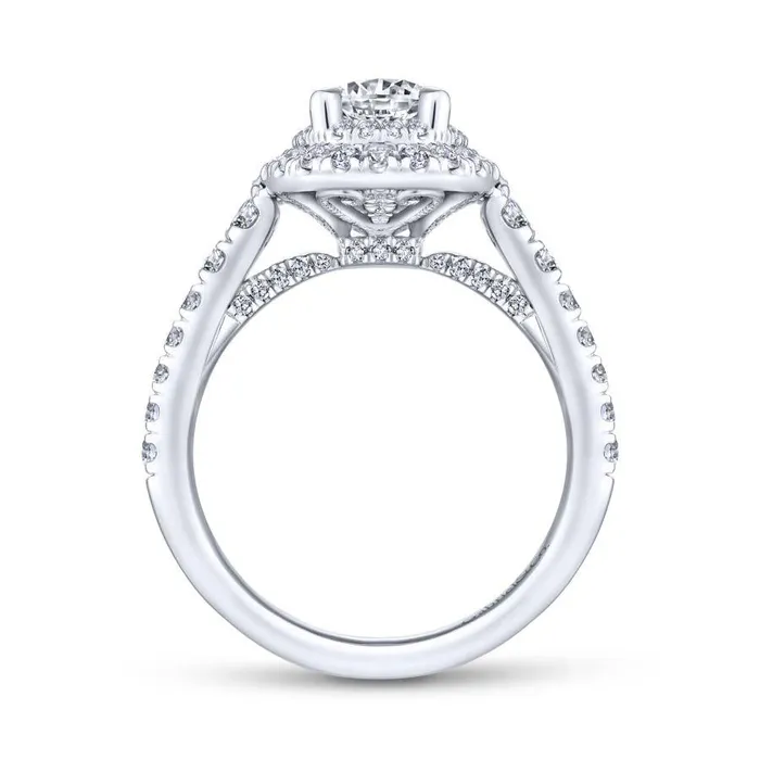 14K White Gold Double Oval Halo Diamond Engagement Ring GABRIEL CO Rings