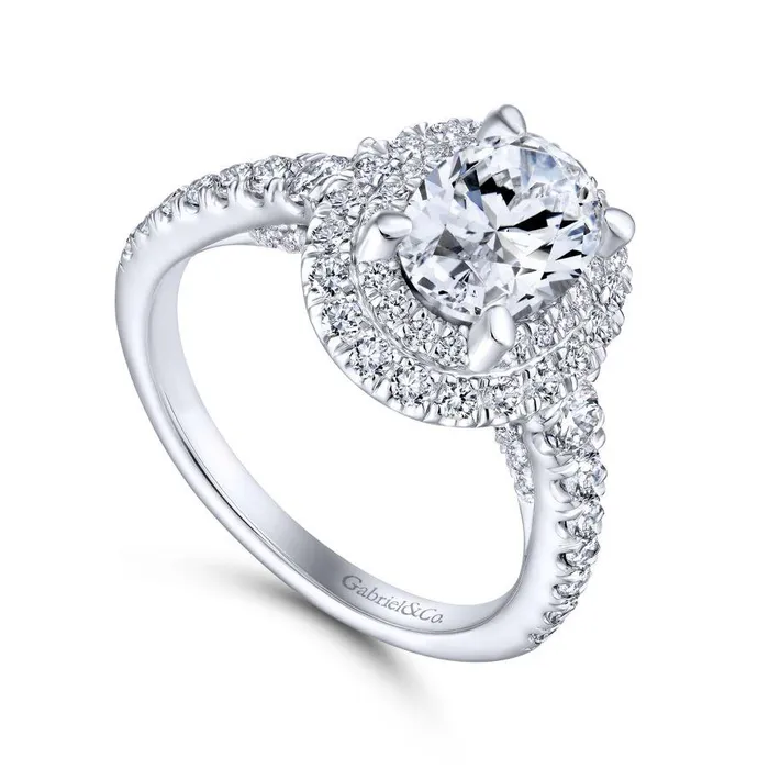 14K White Gold Double Oval Halo Diamond Engagement Ring GABRIEL CO Rings