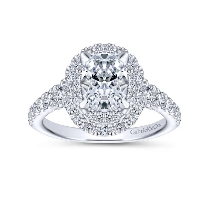14K White Gold Double Oval Halo Diamond Engagement Ring GABRIEL CO Rings