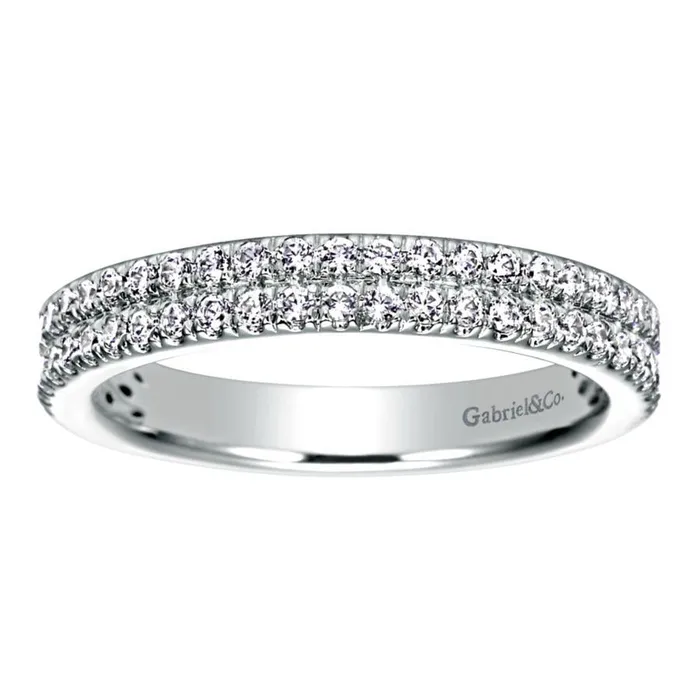 14K White Gold French Pave Diamond Wedding Band GABRIEL CO Rings