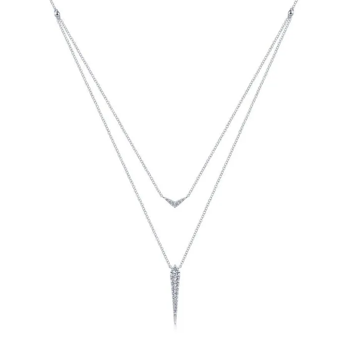 14K White Gold Layered Pave Diamond Bar and Spike Pendant Necklace GABRIEL CO Necklaces 14K White Gold Layered Pave Diamond Bar and Spike Pendant Necklace GABRIEL CO Necklaces