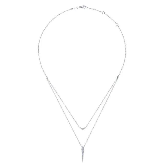 14K White Gold Layered Pave Diamond Bar and Spike Pendant Necklace GABRIEL CO Necklaces 14K White Gold Layered Pave Diamond Bar and Spike Pendant Necklace GABRIEL CO Necklaces