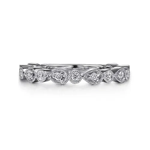14K White Gold Pear and Round Station Stackable Diamond Ring GABRIEL CO Rings 14K White Gold Pear and Round Station Stackable Diamond Ring GABRIEL CO Rings
