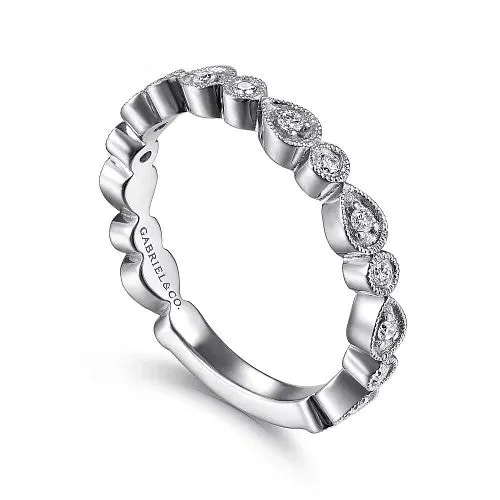 14K White Gold Pear and Round Station Stackable Diamond Ring GABRIEL CO Rings 14K White Gold Pear and Round Station Stackable Diamond Ring GABRIEL CO Rings