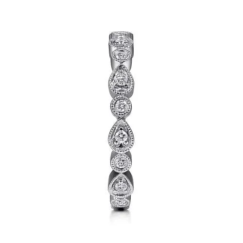 14K White Gold Pear and Round Station Stackable Diamond Ring GABRIEL CO Rings 14K White Gold Pear and Round Station Stackable Diamond Ring GABRIEL CO Rings